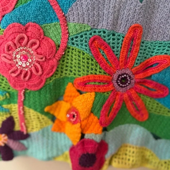 Michael Simon Multicolor Knit Sweater with crochet, sequins and beads. - Picture 4 of 8